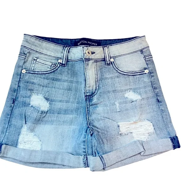 Boston Proper Light Blue Distressed Jean Shorts - Picture 6 of 11